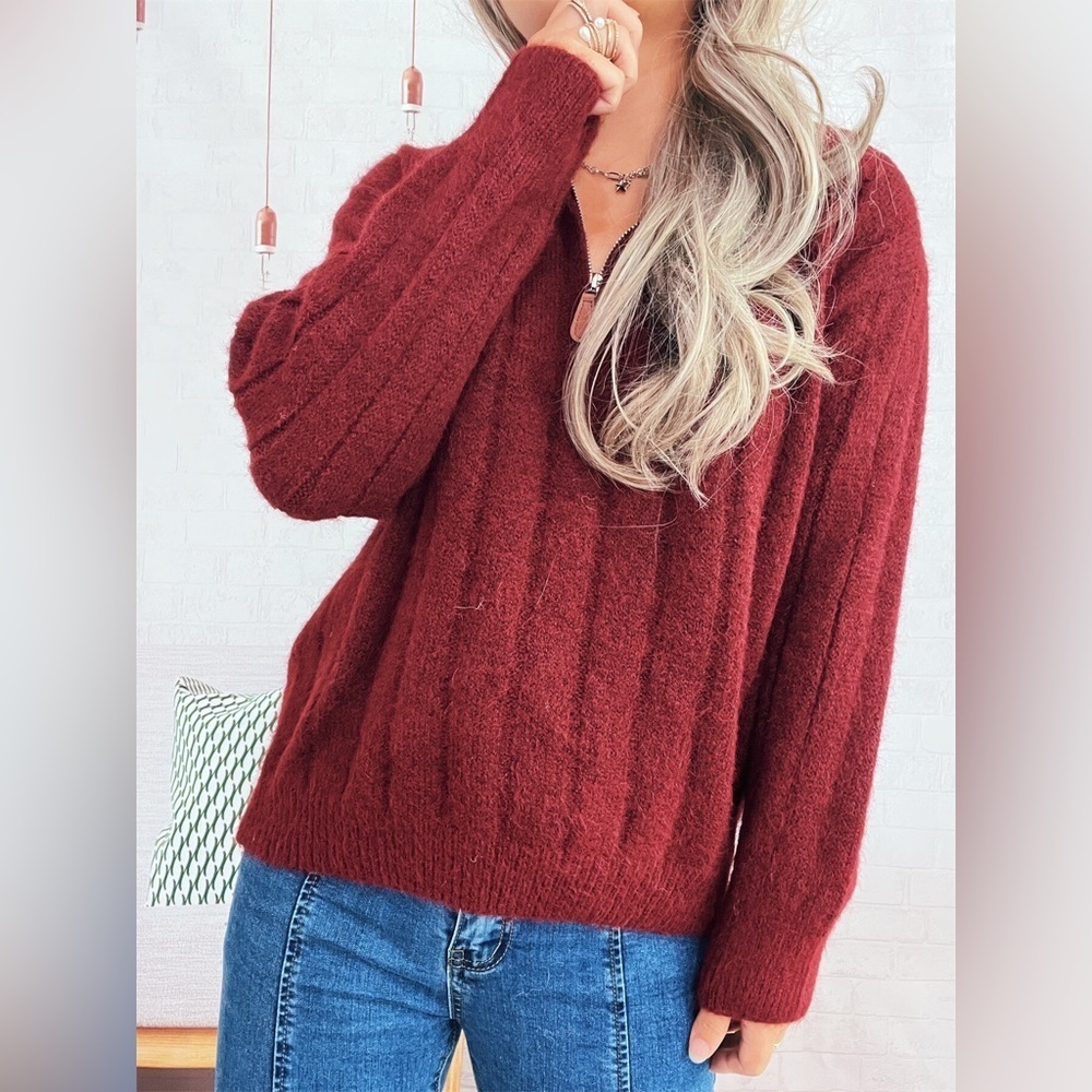 Ribbed Hem Quarter Zip Sweater - Picture 8 of 14